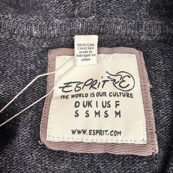 Esprit Womens Sweater Dress Wool Blend Argyle Gray Tan Angora Rabbit Hair Hood S - Picture 5 of 12